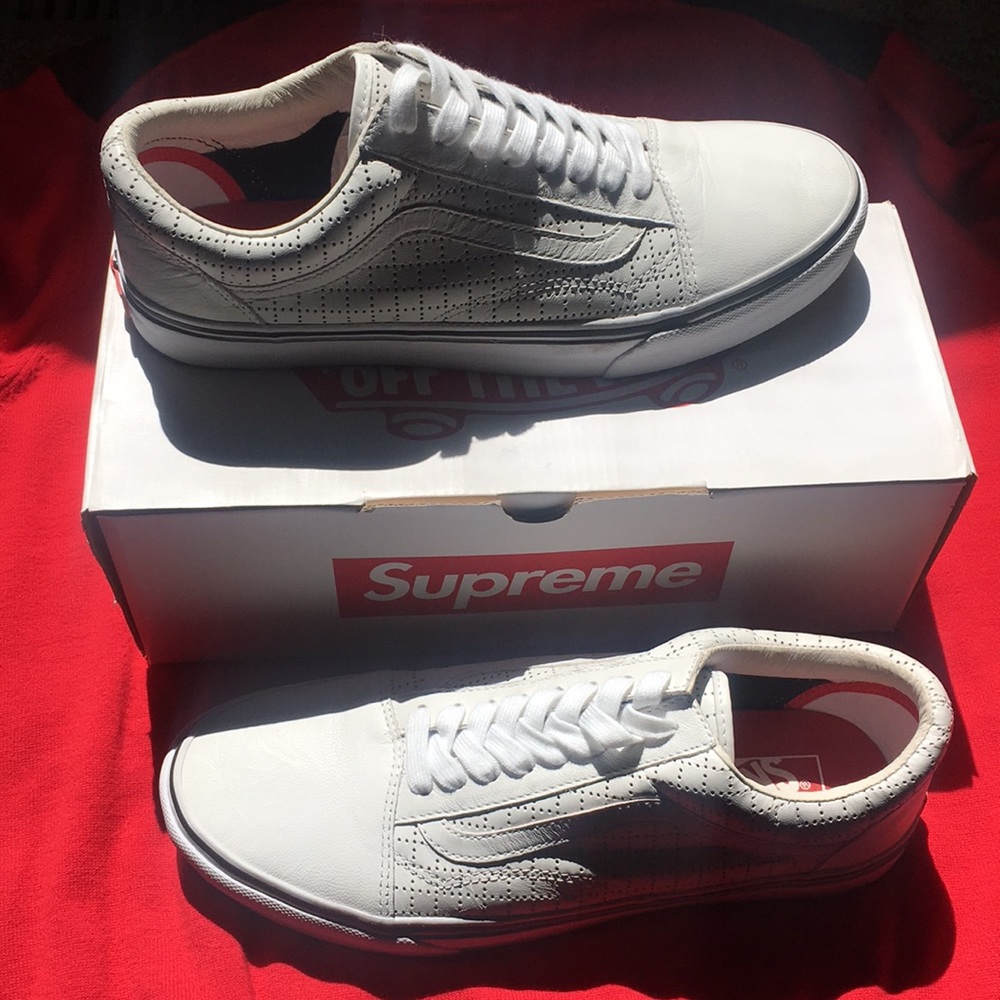 VANS x Supreme Old Skool Perf Check White Leather